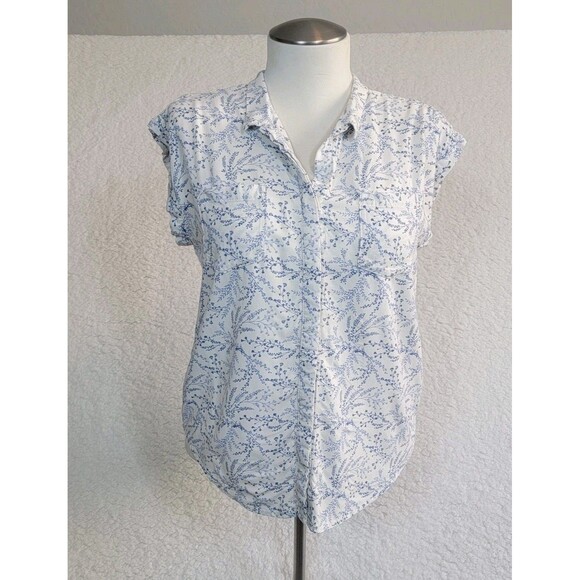 Tops - Jachs Girlfriend Womens Medium Blue Floral Design Roll Short Sleeve, Cottagecore